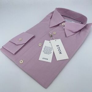 Eton Dress Shirt Mens XL 17 - 43 Pink Twill Slim Fit Collared Button Up